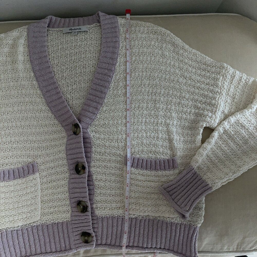 Madewell Oversized Crop  Cardigan Sweater  XS Cream Pale Lilac - Picture 7 of 9